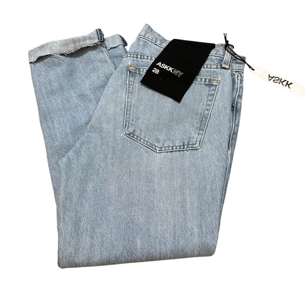 ASKK NY Jeans Womens 28 NWT Light Wash Distressed Cropped High Rise Denim Pants